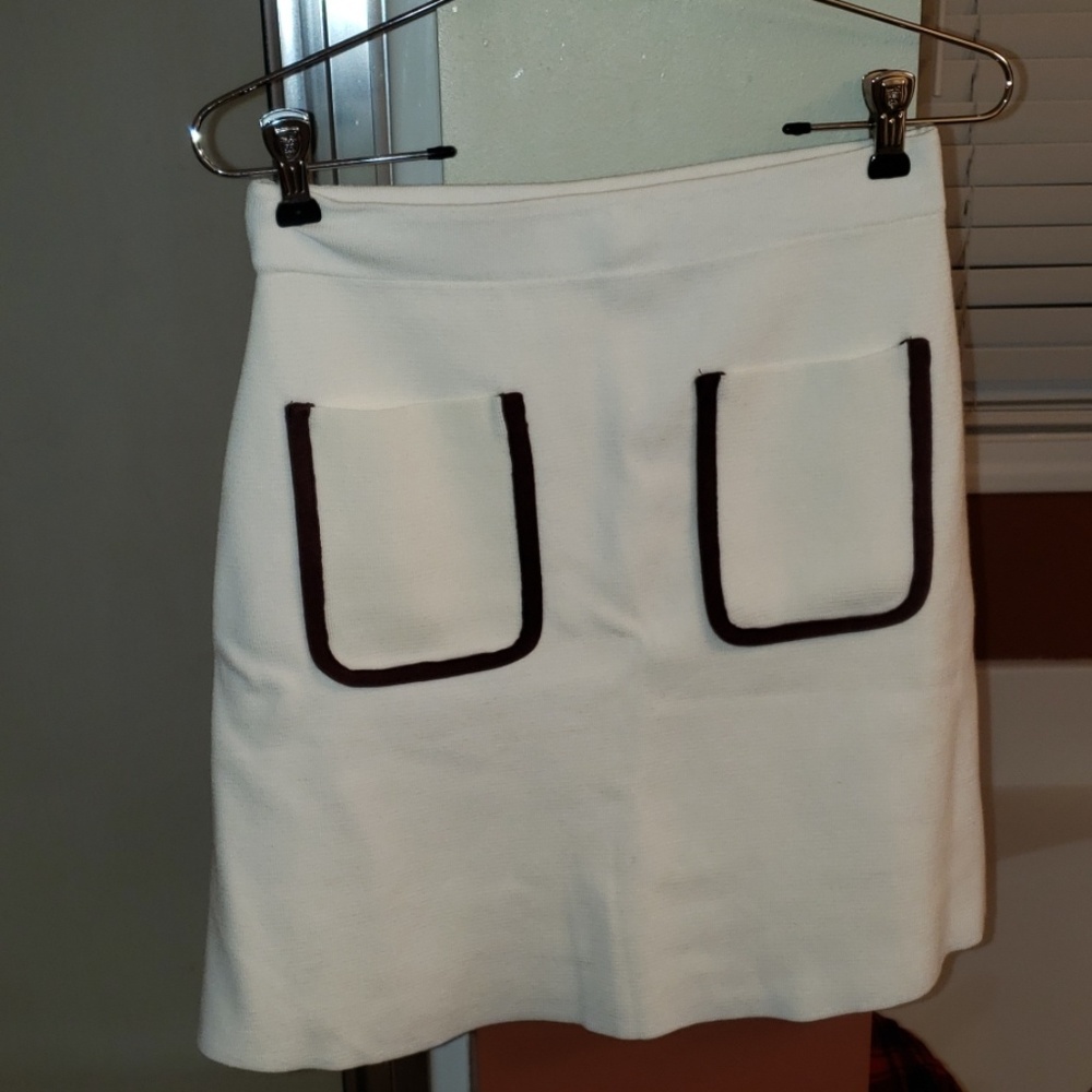 Cream knit Zara skirt with chocolate brown trim